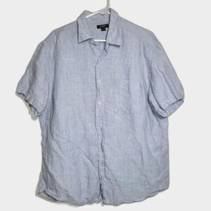 J Crew Men's Blue Linen Button Up Short Sleeve Shirt Large